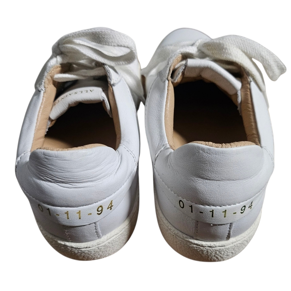 ALLSAINTS Sneaker White Leather Low Top Sheer Tennis Shoe Gold Lettering sz 7 - Picture 7 of 10